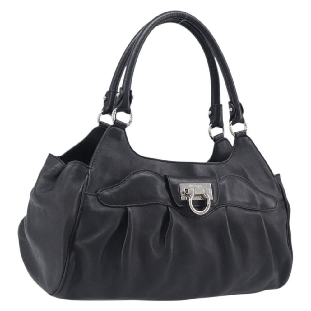 Salvatore Ferragamo Gancini Leather Black Leather Handbag